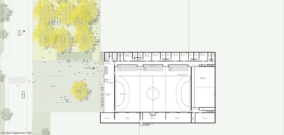 Bild zum Projekt Wettbewerb Dreifachturnhalle in Garching