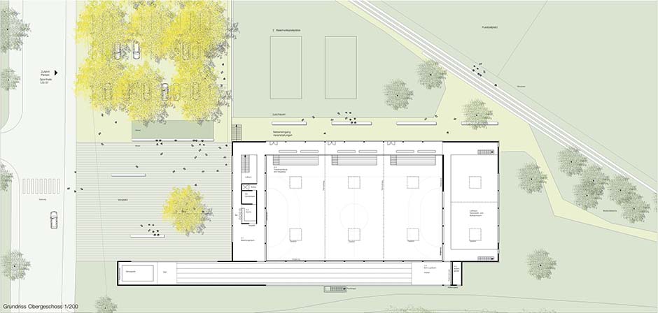 Bild zum Projekt Wettbewerb Dreifachturnhalle in Garching