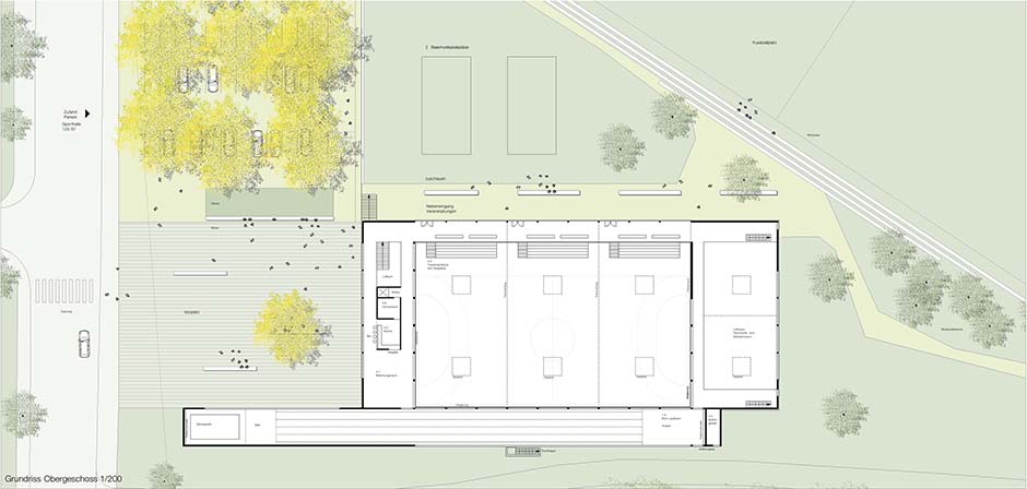 Bild zum Projekt Wettbewerb Dreifachturnhalle in Garching