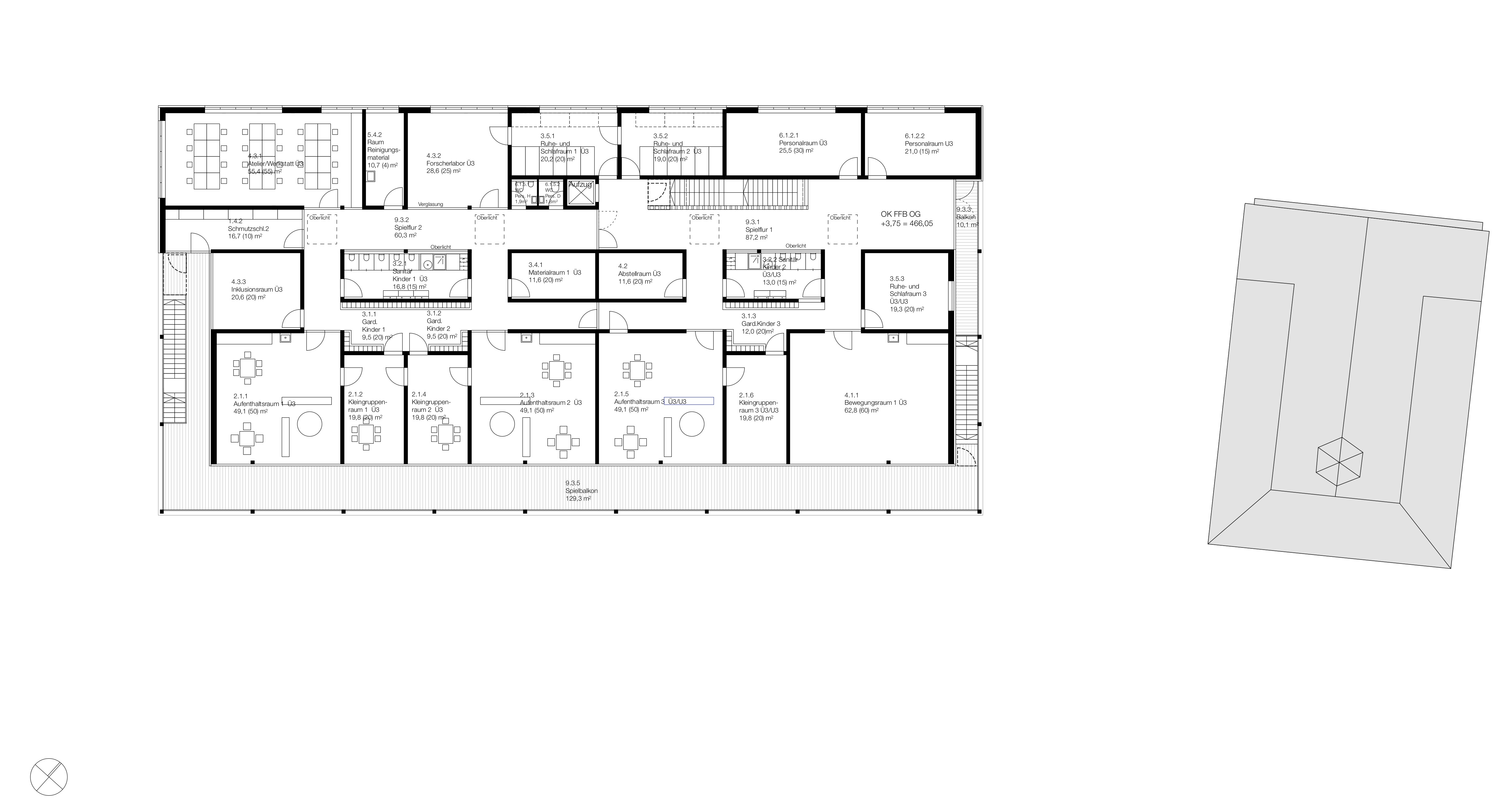Kindertagesstätte Loreto Tettnang - Grundriss Obergeschoss Bild zum Projekt Kindertagesstätte Loreto, Tettnang