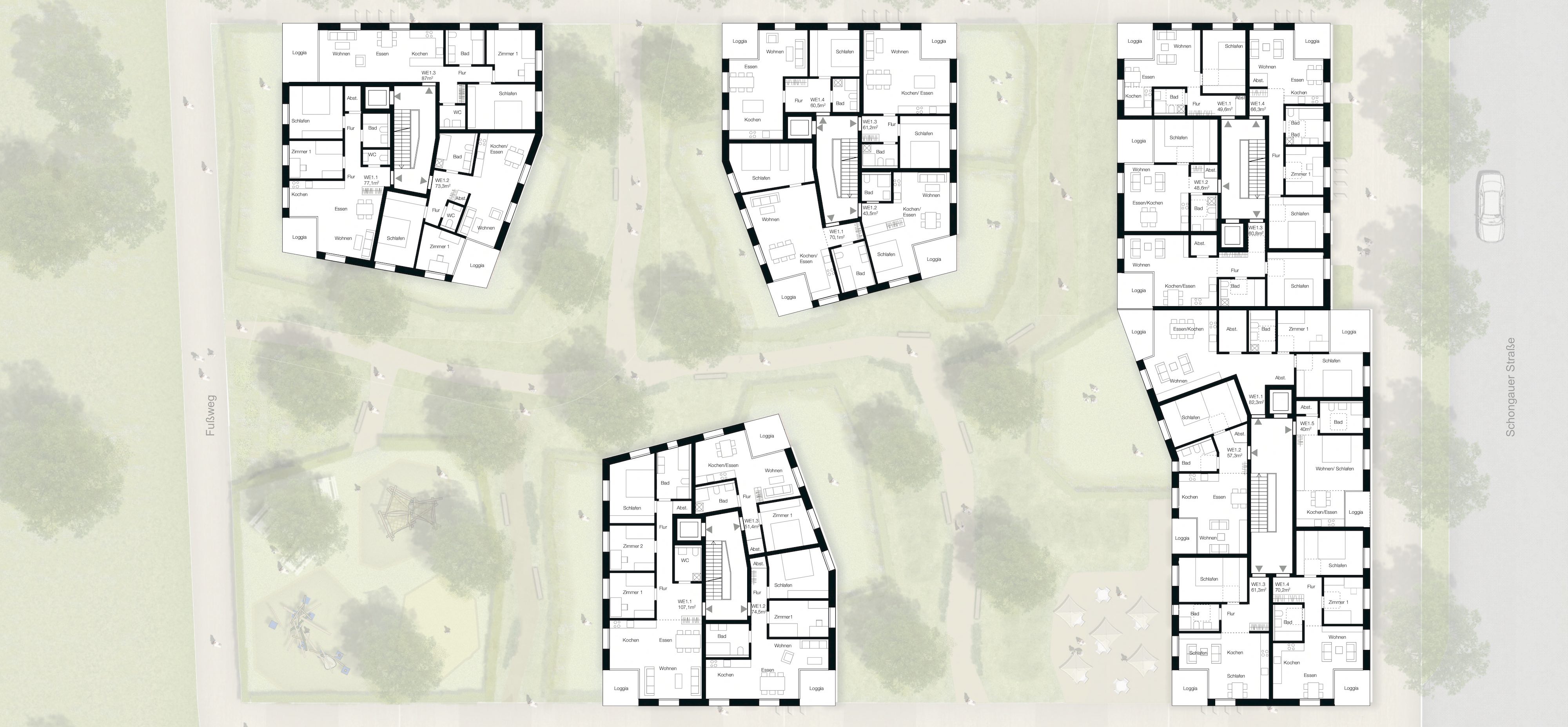 WB Konzeptvergabe Wiesengrund - Grundriss 1. Obergeschoss Bild zum Projekt Wettbewerb Konzeptvergabe Wiesengrund Landsberg